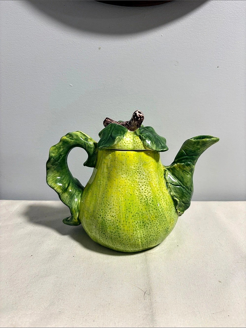 1990’s Stokes Vintage Ceramic Pear Teapot with Ladybug Green & Yellow